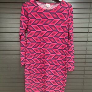 Dress Geometric Pink & Dark Long Sleeve Shift Dress by LuLaRoe, Med